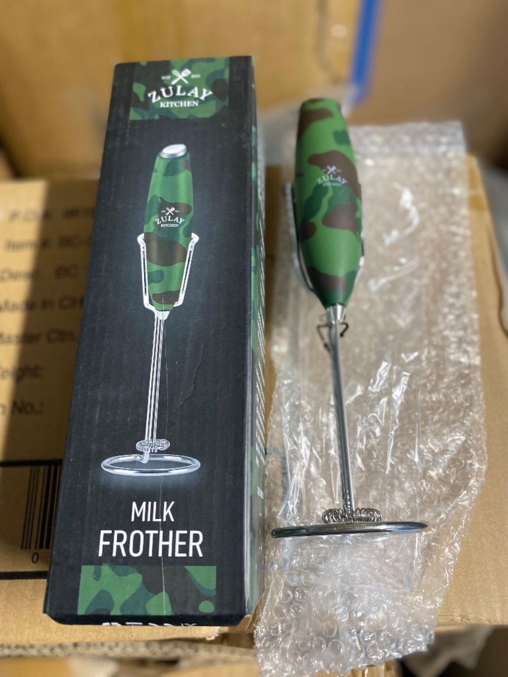 2/15$ Zulay Kitchen Handheld Milk Frother with Stand - Green Camo Pattern